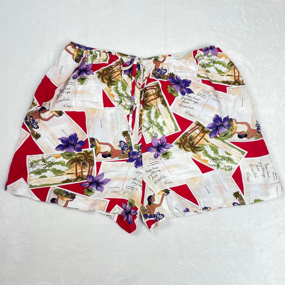 Francine Browner Shorts Women 9/10 Red White Vintage Hawaiian Postcard Pockets